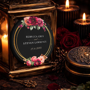 Aimant Mariage romantique élégant floral rouge noir d'hum