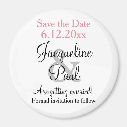 Aimant Mariage rose blanc Enregistrer la date (Devant)