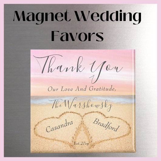 Aimant Mariage rose pâle 2 Coeur Sable de mariage faveur