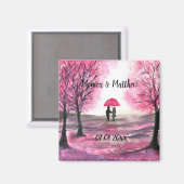 Aimant Mariage rustique amour couple cerisier fleurs arbr (Recto/Verso)