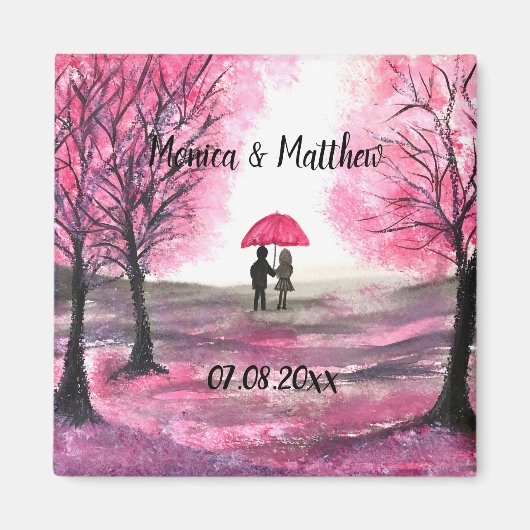 Aimant Mariage rustique amour couple cerisier fleurs arbr (Devant)