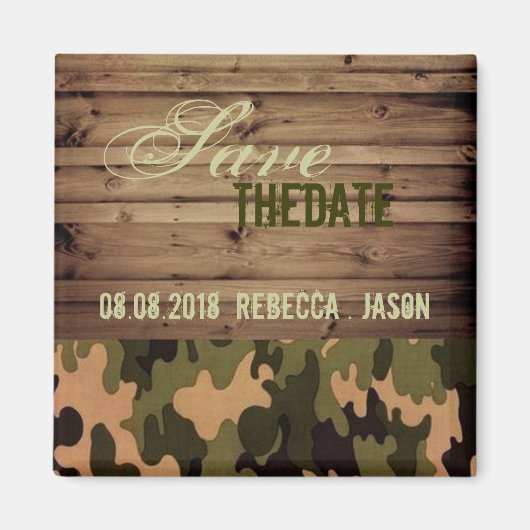 Aimant Mariage rustique bois western Camo save the date (Devant)