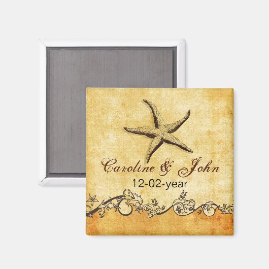 Aimant mariage rustique de plage d'étoiles de mer enregis (Recto/Verso)