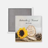 Aimant Mariage rustique de Tournesol en bois Enregistrer  (Recto/Verso)