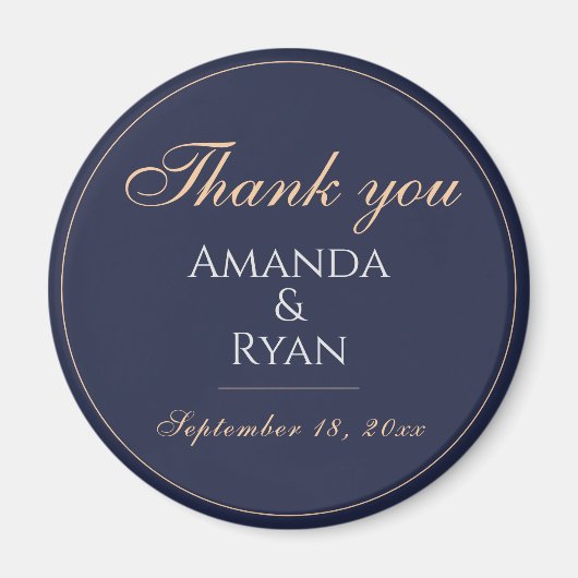 Aimant Mariage simple élégant bleu foncé Merci (Devant)