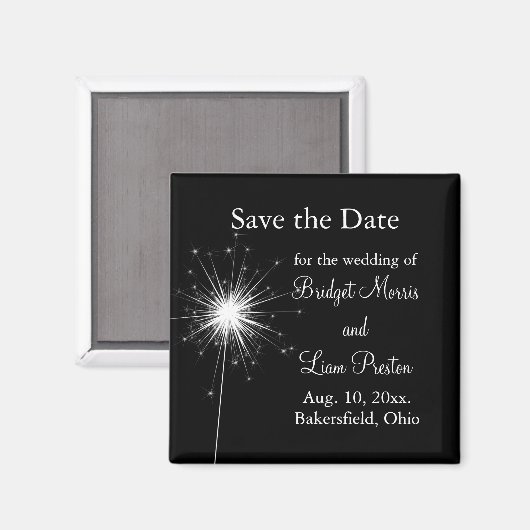 Aimant Mariage Sparkler Enregistrer la date (noir) (Recto/Verso)