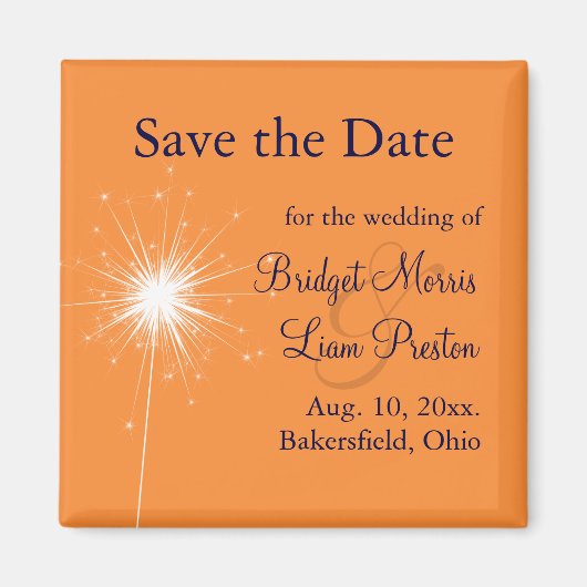 Aimant Mariage Sparkler Enregistrer la date (orange) (Devant)