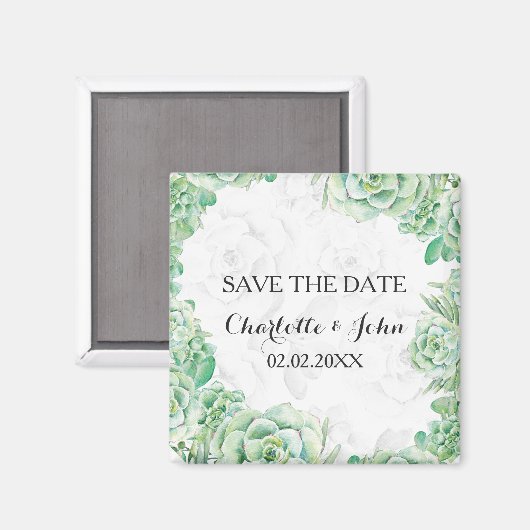 Aimant mariage succulent aquarelle enregistrer la date (Recto/Verso)