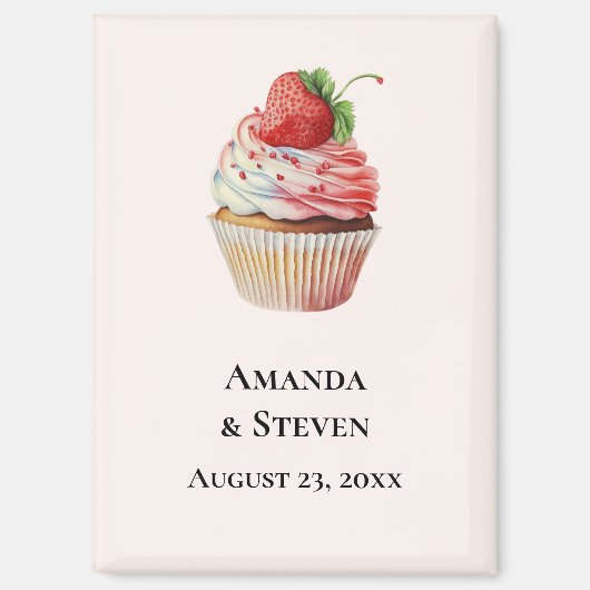 Aimant Mariage sucré à la fraise de cupcake Enregistrer l (Recto)