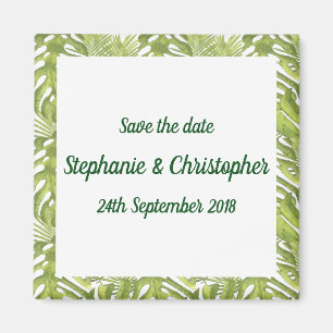Aimant Mariage vert et blanc tropical Sauvez la date