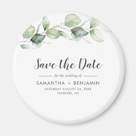 Aimant Mariage vert Eucalyptus Enregistrer la date (Devant)