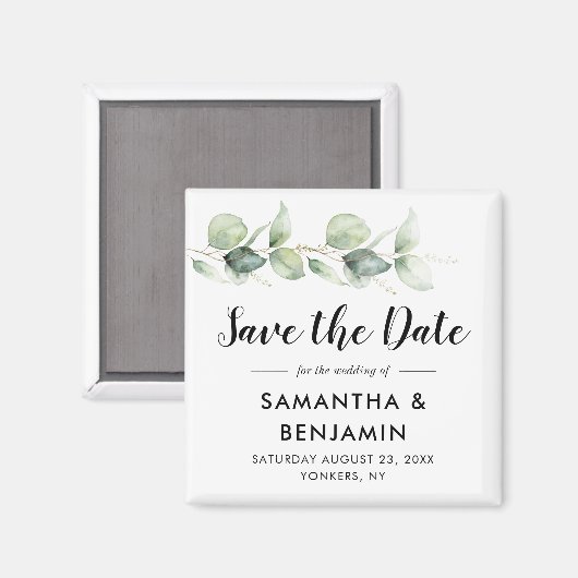 Aimant Mariage vert Eucalyptus Enregistrer la date (Recto/Verso)