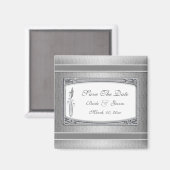 Aimant Mariage vintage blanc argenté (Recto/Verso)