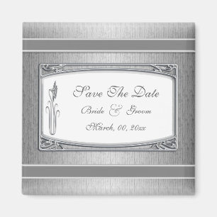 Aimant Mariage vintage blanc argenté