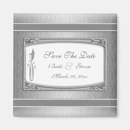 Aimant Mariage vintage blanc argenté (Devant)