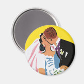 Aimant Mariage Vintage, jeunes mariés s'embrassant (Recto/Verso)