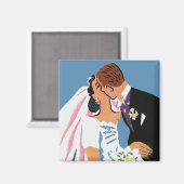 Aimant Mariage Vintage, Mariée Rétro et Marié s'Embrassan (Recto/Verso)