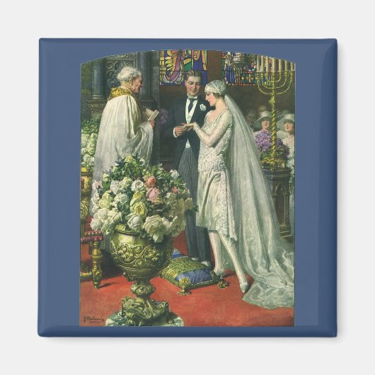 Aimant Mariage Vintage, Mariés avec Menorah (Devant)