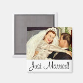 Aimant Mariage vintage Nouveaux mariés, Mariée heureuse e (Recto/Verso)