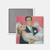 Aimant Mariage vintage Nouveaux mariés, mariée porteuse (Recto/Verso)