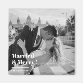 Aimant Marié & Joyeux | Élégant Mariage noir et blanc (Devant)