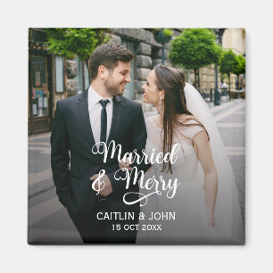 Aimant Marié Merry Newlyweds First Christmas Photo