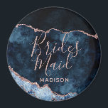 Aimant Marine Bleu et Rose or huile Agate Marbre Bridesma<br><div class="desc">Marine Blue & Rose Gold Foil Aquarelle Marbre Agate Géode Doré Design,  avec polices Moderne et Script. Aimant de Bridesmaid Mariage tendance et chic ! ~ Regardez ma boutique pour voir l'ensemble de la suite mariage pour ce design!</div>