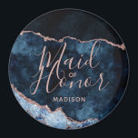 Aimant Marine Bleu & Rose Or Agate Marbre Maid of Honor<br><div class="desc">Marine Blue & Rose Gold Foil Aquarelle Marbre Agate Géode Doré Design,  avec polices Moderne et Script. Mariage branché et chic Maid of Honor ! ~ Regardez ma boutique pour voir l'ensemble de la suite mariage pour ce design!</div>