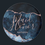 Aimant Marine Bleu & Rose Or Agate Marbre Maid of Honor<br><div class="desc">Marine Blue & Rose Gold Foil Aquarelle Marbre Agate Géode Doré Design,  avec polices Moderne et Script. Mariage branché et chic Maid of Honor ! ~ Regardez ma boutique pour voir l'ensemble de la suite mariage pour ce design!</div>