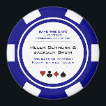 Aimant Marine Blue Casino Poker Chip Mariage Enregistrer<br><div class="desc">Éblouissez vos invités en leur envoyant ces jetons de poker bleu marine,  rouge,  noir et blanc Magnet Réservez la date à placer sur leur réfrigérateur. Ils attendent avec impatience l'invitation officielle à ce mariage incontournable !</div>
