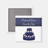 Aimant Marine Blue Mariage Cake Enregistrer la date (Recto/Verso)
