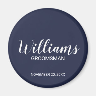 Aimant Marine Blue Modern Script Personnalisé Groomsman