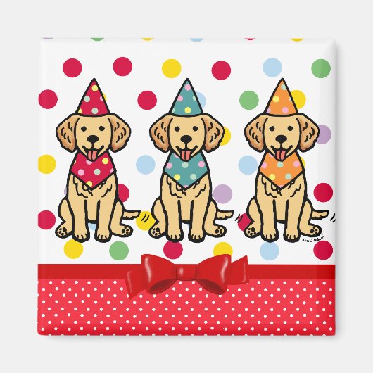 Aimant Marionnettes Golden Retriever Anniversaire (Devant)