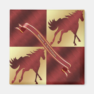 Aimant Maroon de cheval et Joyeux Noël d'or