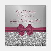 Aimant Maroon Satin Bow & Silver - Enregistrer La Date (Devant)