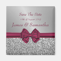 Maroon Satin Bow & Silver - Enregistrer La Date