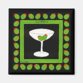 Aimant Martini Retro Boire des olives vertes sur le noir (Devant)