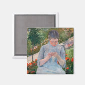 Aimant Mary Cassatt - Fille couture dans un jardin (Recto/Verso)