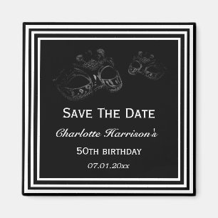Aimant Mascarade noir & blanc Anniversaire Sauvegarder La