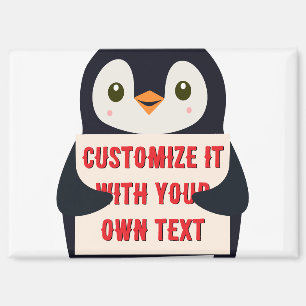 Aimant Mascotte pingouin tenant un panneau pour un texte