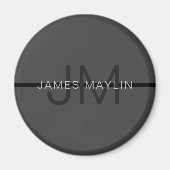 Aimant Masculine élégant gris foncé Nom et monogramme (Devant)