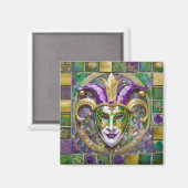 Aimant Masque de Jester Mardi Gras Violet Vert Or (Recto/Verso)