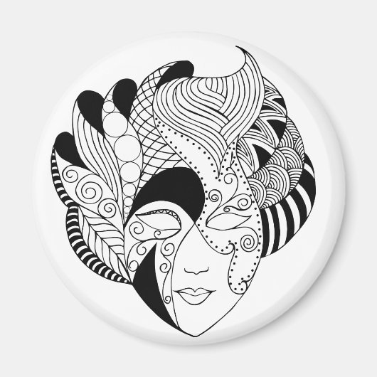 Aimant masque de lineart noir et blanc (Devant)
