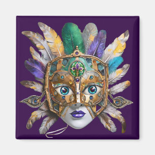 Aimant Masque de plumes et de métal de Mardi Gras