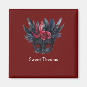 Aimant Masque de plumes florales rouge noir (Devant)