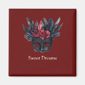 Aimant Masque de plumes florales rouges noirs (Devant)