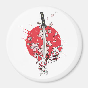 Aimant Masque de renard à fleurs de cerisier Katana