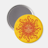 Aimant Masque de soleil rouge et jaune (Recto/Verso)