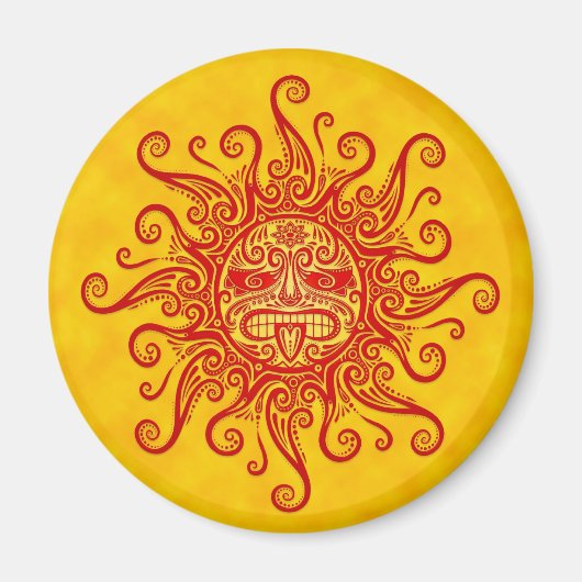 Aimant Masque de soleil rouge et jaune (Devant)