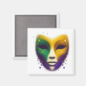Aimant Masque Mardi Gras jaune violet (Recto/Verso)
